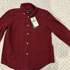 New Ralph Lauren Red Plaid Cotton Boys Button Down Shirt Size 5